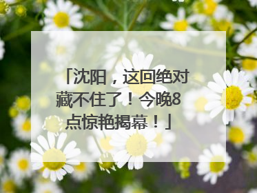 沈阳，这回绝对藏不住了！今晚8点惊艳揭幕！