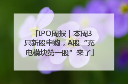 IPO周报｜本周3只新股申购，A股“充电模块第一股”来了